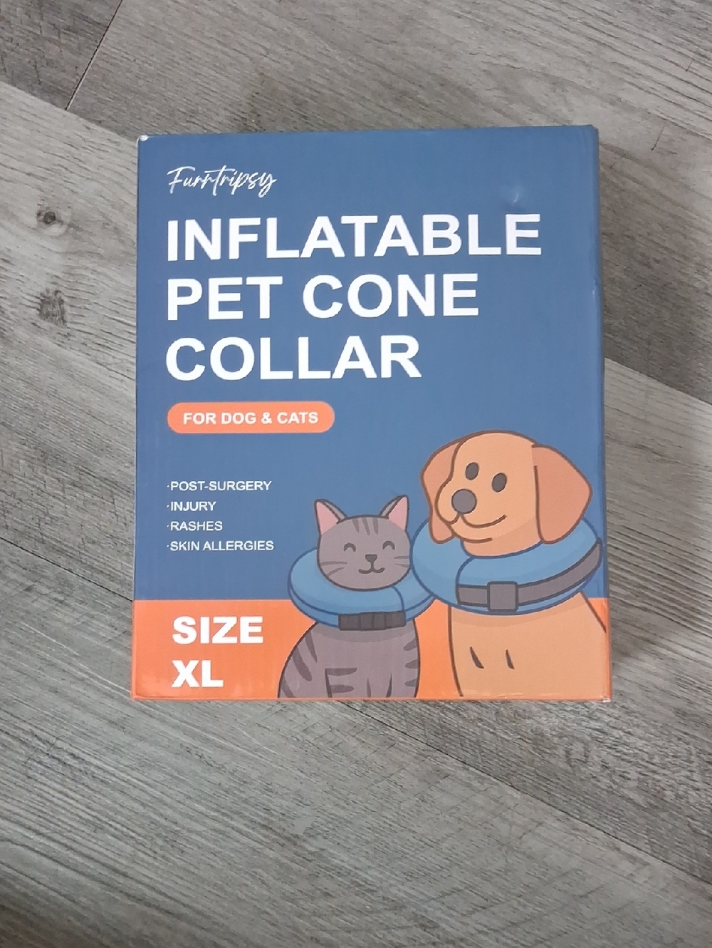 Funtripsy Inflatable Pet Cone Collar - Blue & Orange (XL)